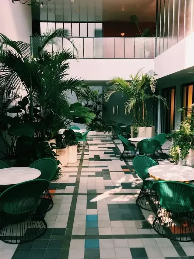 The shaded courtyard atrium