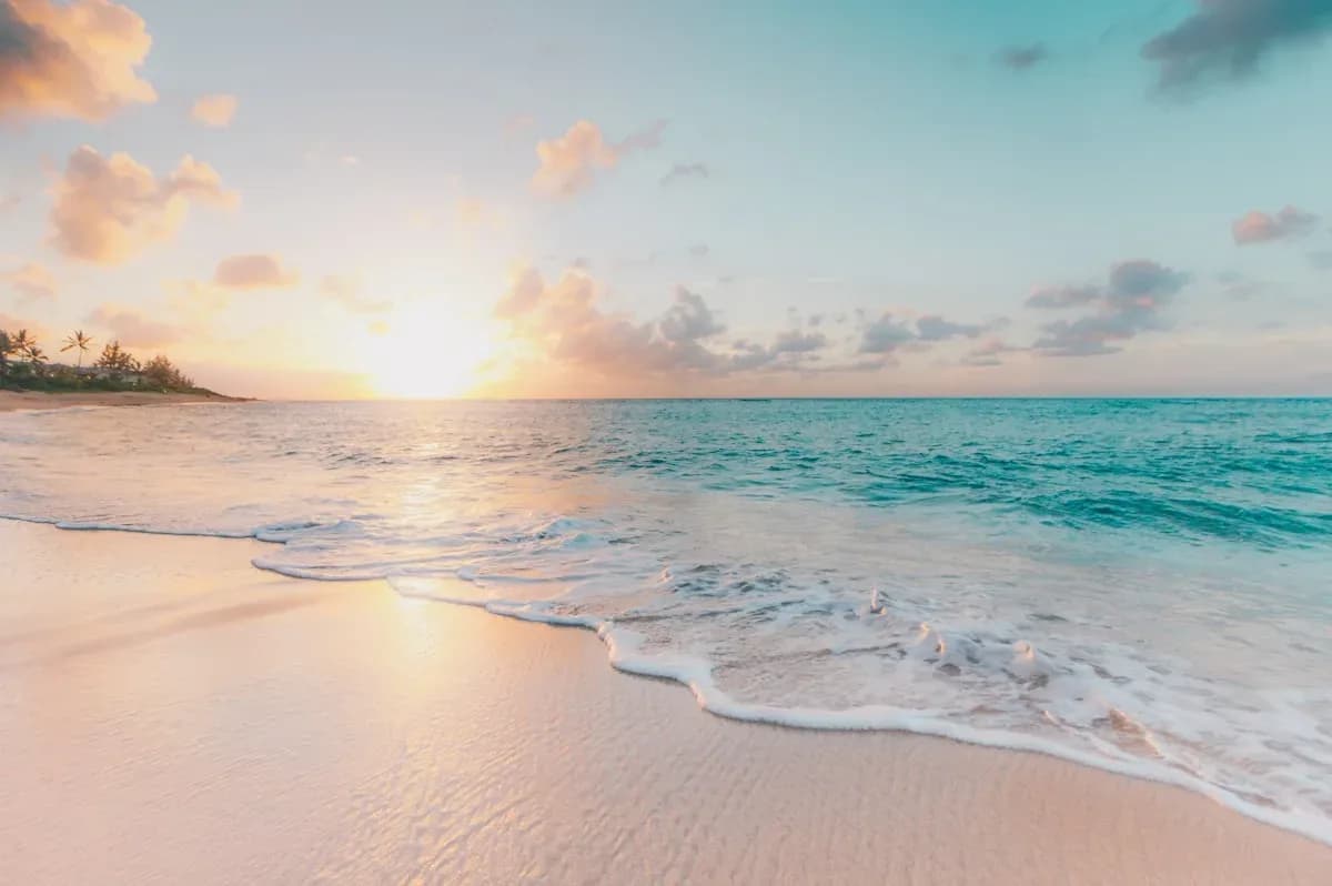The private beachfront at sunset